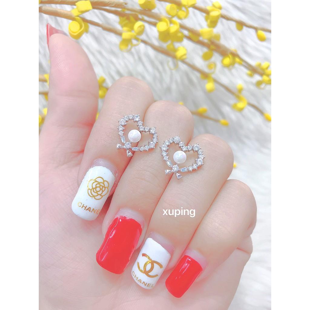 BÔNG TAI BẠC HÌNH TRÁI TIM TRẮNG B105
