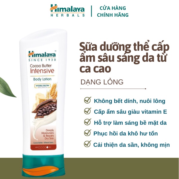 SỮA DƯỠNG THỂ DƯỠNG ẨM SÂU MÙI CA CAO HIMALAYA COCOA BUTTER INTENSIVE BODY LOTION 200ML