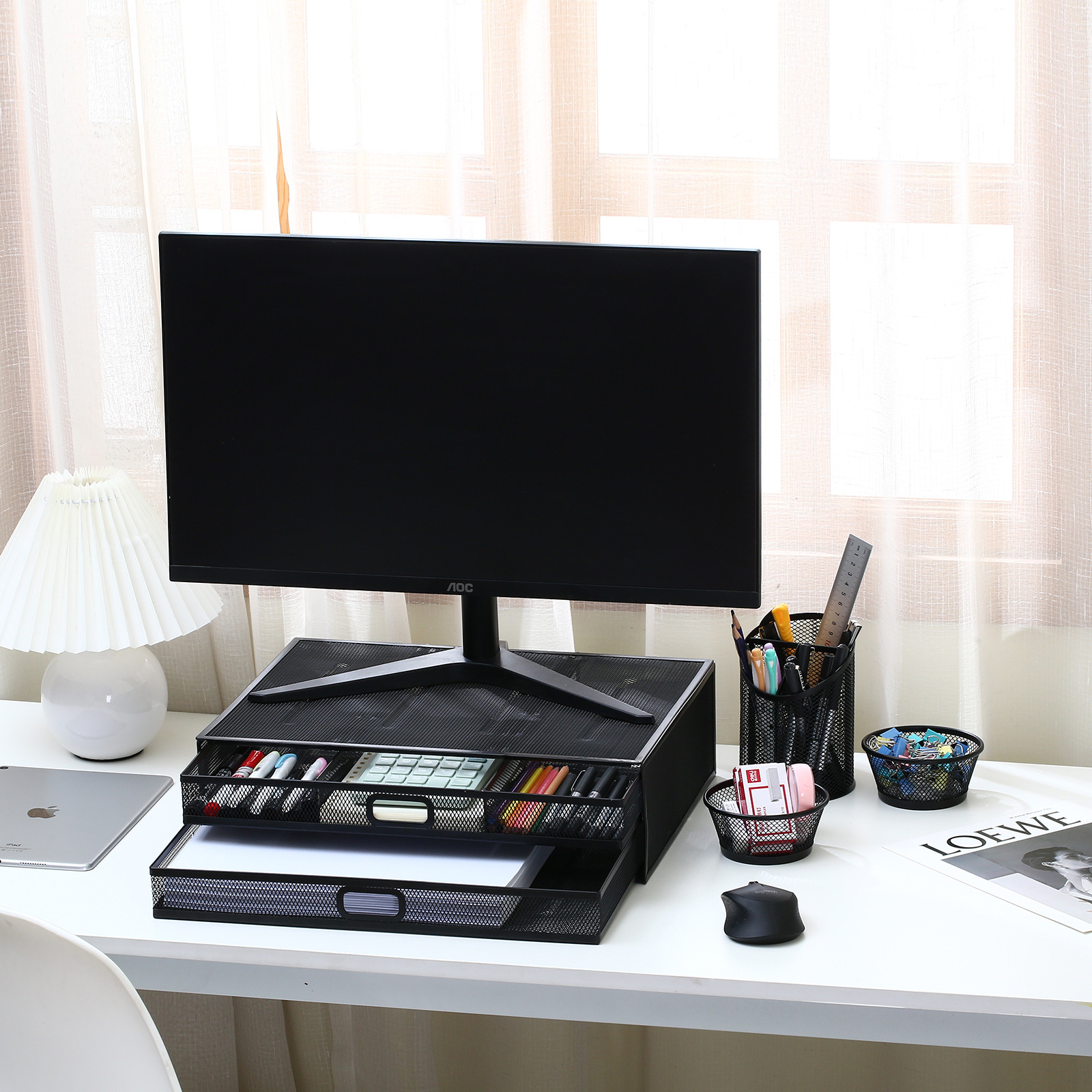 Kệ màn hình máy tính có ngăn kéo 2 tầng Monitor Stand Riser with Drawer