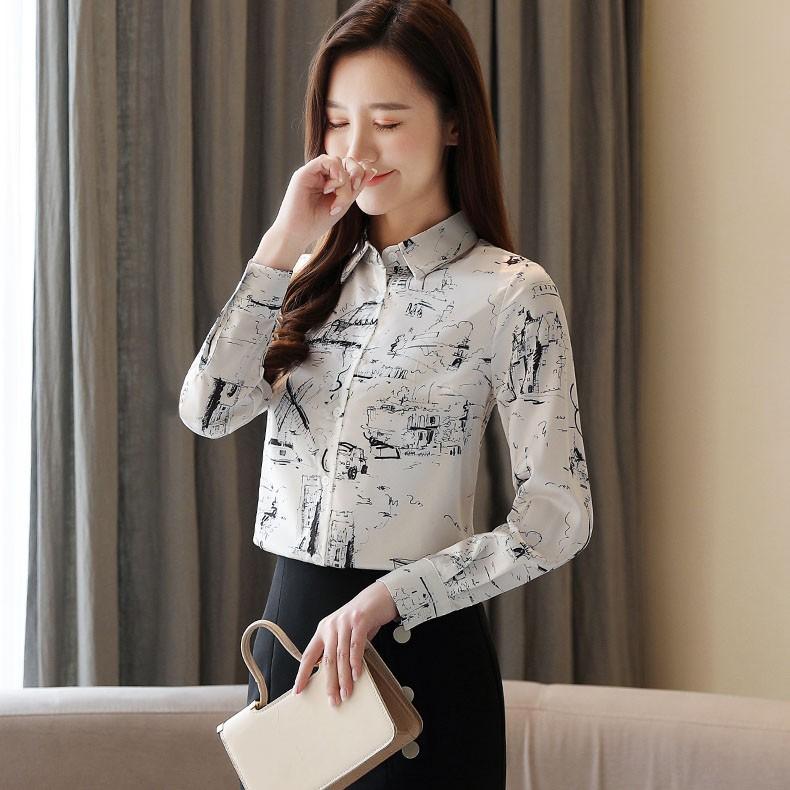 Áo sơ mi nữ dài tay họa tiết cá tính
