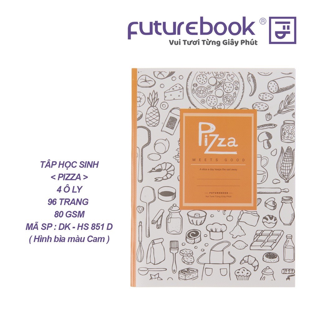 FUTUREBOOK–Tập Học Sinh Pizza 4 Ô Ly_96 Trang–Định Lượng 80Gsm. Mã Sản Phẩm DK-HS854 (Giao Ngẫu Nhiên)
