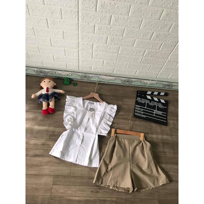 Sét áo cổ vuông bèo vai + quần sooc cạp cao BYO976