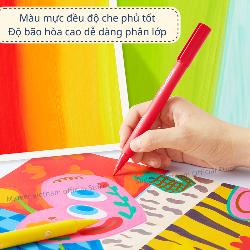 Bút đánh dấu màu dạ nước Mideer Acrylic Markers, Bút nhớ highlight cho bé