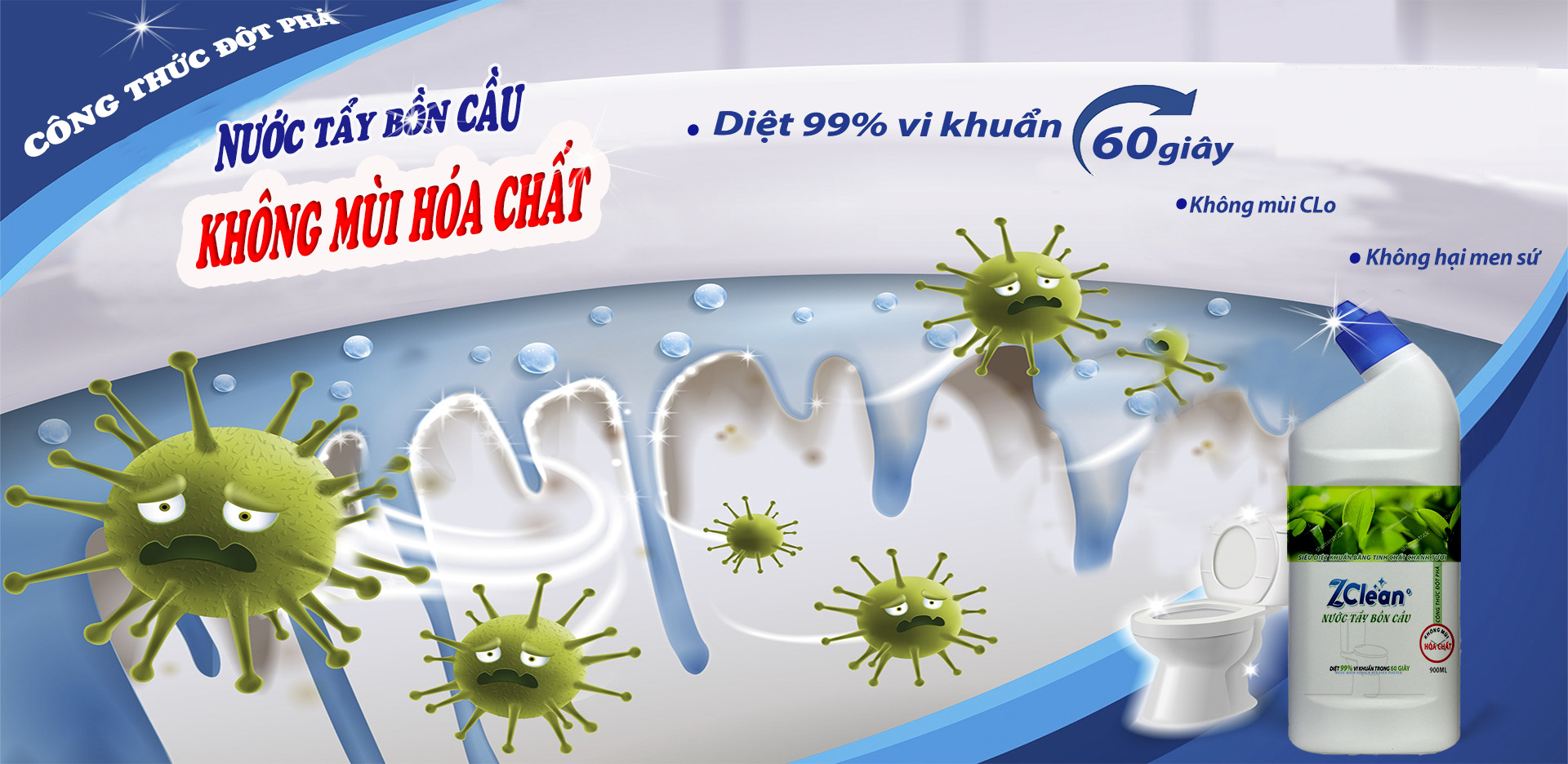 Combo ZCLEAN Sống xanh: Lau bếp đa năng + Nước lau sàn tinh dầu sả + Nước tẩy bồn cầu siêu diệt khuẩn