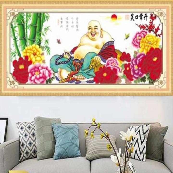 Tranh thêu Phật Di Lặc tiếu khẩu trường khai A405 - kích thước: 164 * 70 cm. .