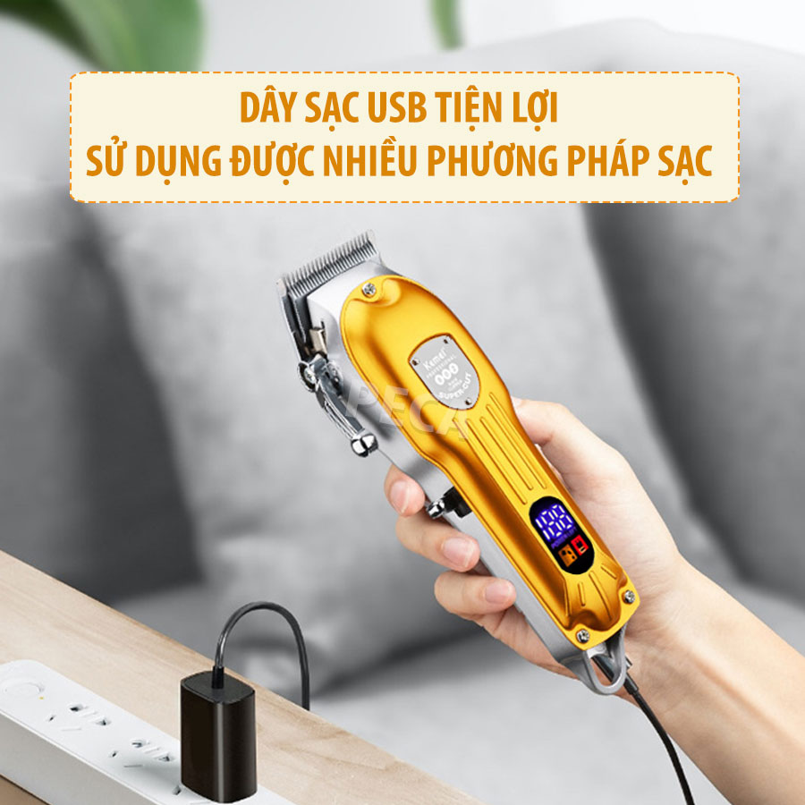 Tông đơ cắt tóc chuyên nghiệp KEMEI KM-802 công suất mạnh mẽ 10W có màn hình LCD hiển thị thông minh, sử dụng sạc USB sạc nhanh pin trâu 3h, tăng đơ, tondor dùng cho gia đình, salon tiệm tóc barber - hãng phân phối chính thức