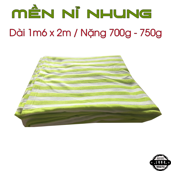 Chăn mền Len sọc xanh dương 1m6 x 2m / 800g - 900g - xanh lá