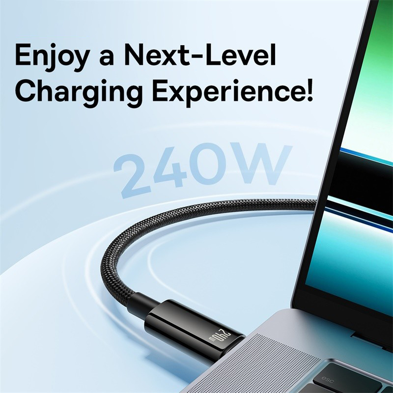 Cáp sạc nhanh, truyền dữ liệu PD 100W, Ba-se-us Tungsten Gold Fast Charging Data Cable Type-C to Type-C PD 240W - Hàng chính hãng