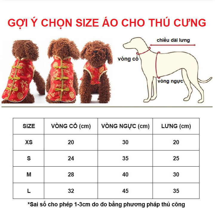 Áo Tết Cho Chó Mèo Kiểu Trung Hoa Vải Gầm Màu Đỏ Với Hoa Văn Vàng Bắt Mắt -  Sp000503