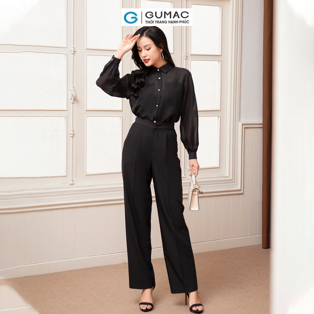 Áo sơ mi thắt nơ thời trang GUMAC AD10052