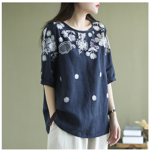 Áo Lanh Cotton Nữ Thêu Hoa Mùa Hè SM25 - Hàng Quảng Châu Cao Cấp