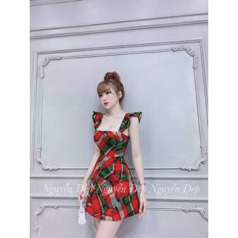 Đầm xoè hoạ tiết tay cánh tiên xinh lung linh kèm hình thật