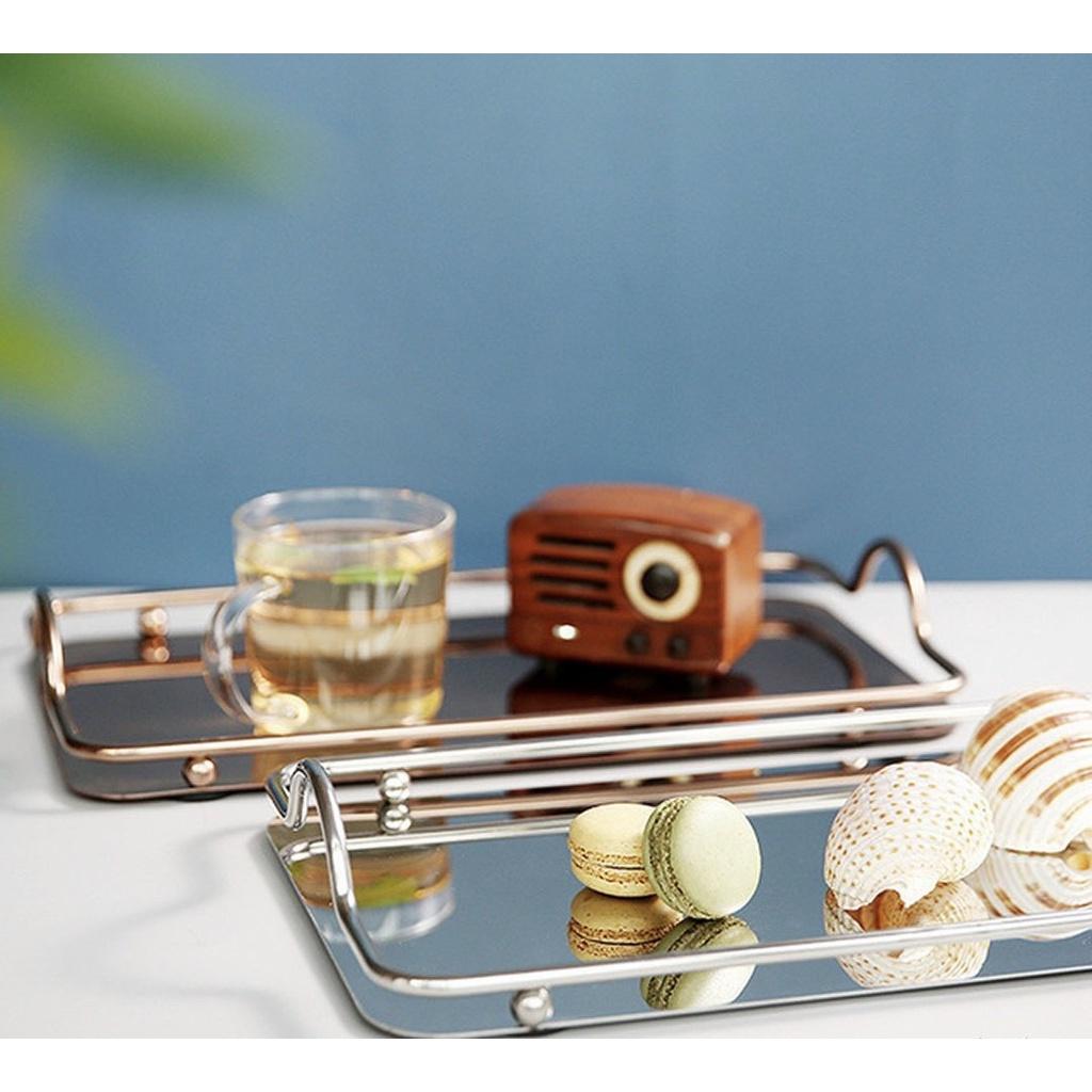 Khay kệ đựng ấm chén cốc tách ly bình nước bằng inox vàng đẹp cao cấp chữ nhật 34x20cm