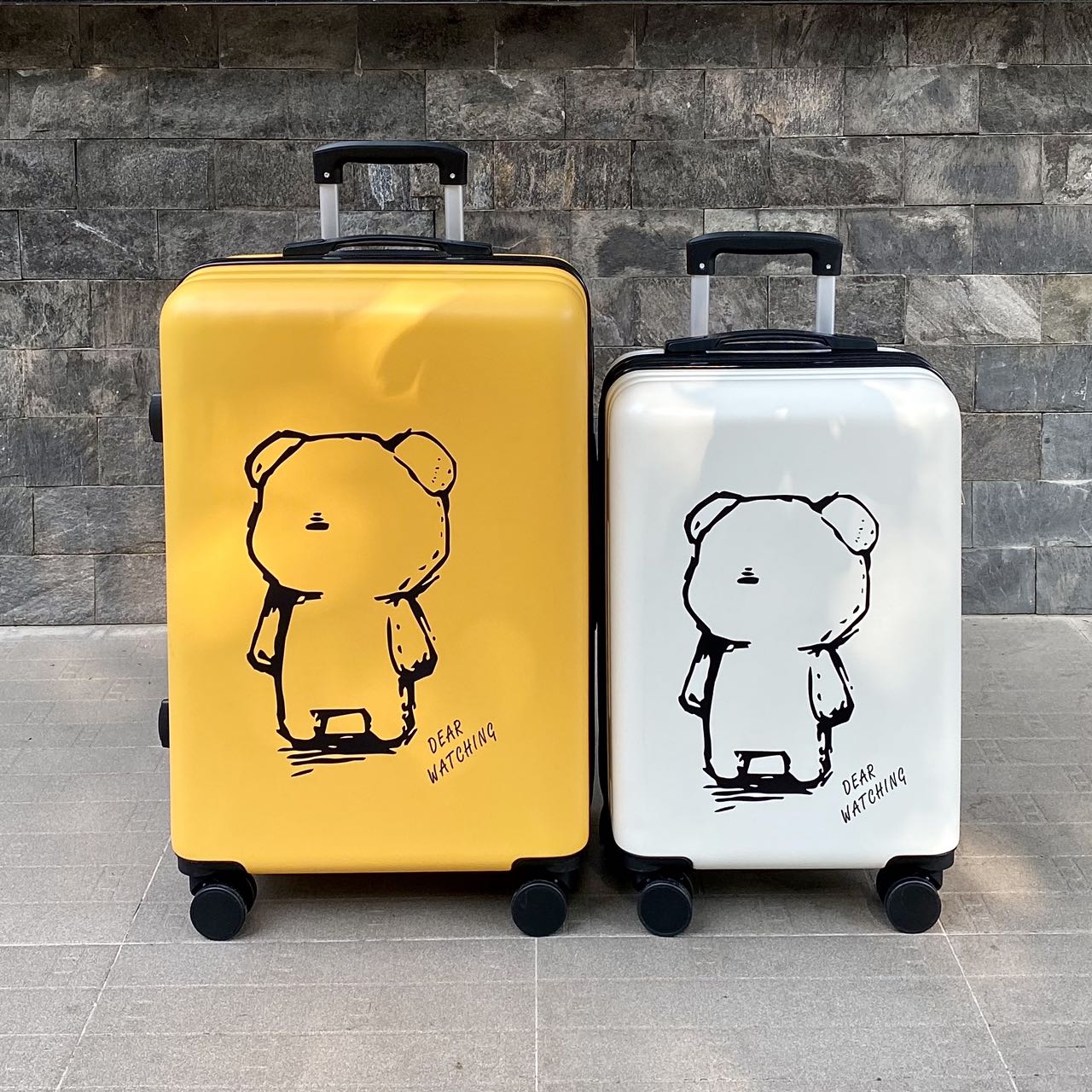 HÌNH THẬT_VaLi Kéo Du Lịch In Hình Gấu Không Bong Tróc Chất Liệu Nhựa Nhám PC+ABS Hàng Sẵn Kho Đủ Size 20/24/26 inch