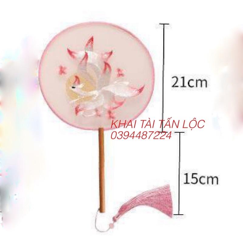 Quạt tròn cổ trang Tô Châu thêu hồ ly hoa đào 2 mặt