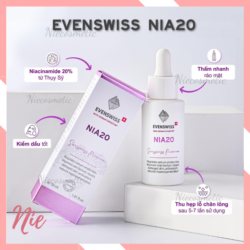 TINH CHẤT CHỐNG LÃO HÓA, ĐIỀU TIẾT BÃ NHỜN EVENSWISS NIA20 30ML