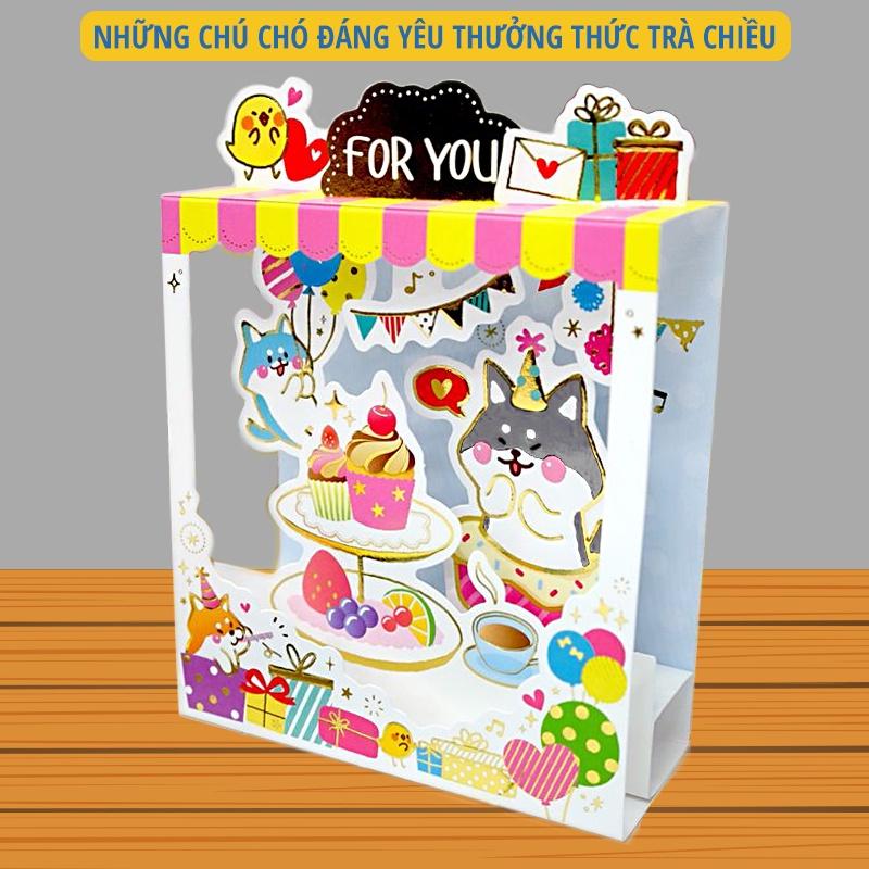 Thiệp giấy Pop-up Card Cao Cấp Nhập Từ Đài Loan FK4006 Chữ Nhũ Vàng Họa tiết Cute Sắc Nét 10.5x15.2cm