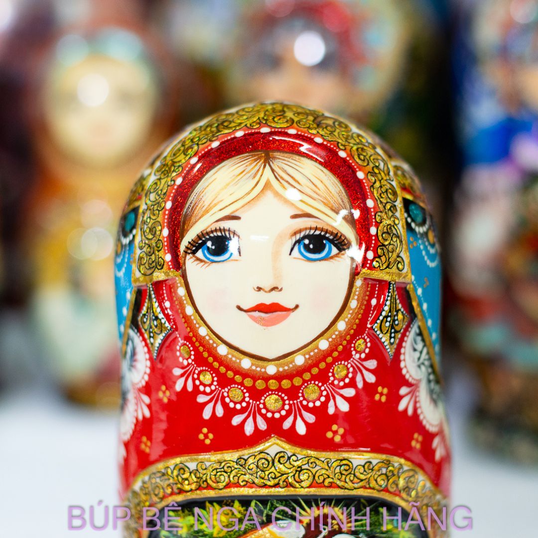 BỘ BÚP BÊ NGA MATRYOSHKA 5 LỚP 20CM CAO CẤP KHẮC CHẠM NỔI HOA VĂN "PHƯỢNG HOÀNG LỬA" CỰC ĐẸP VÀ SANG TRỌNG