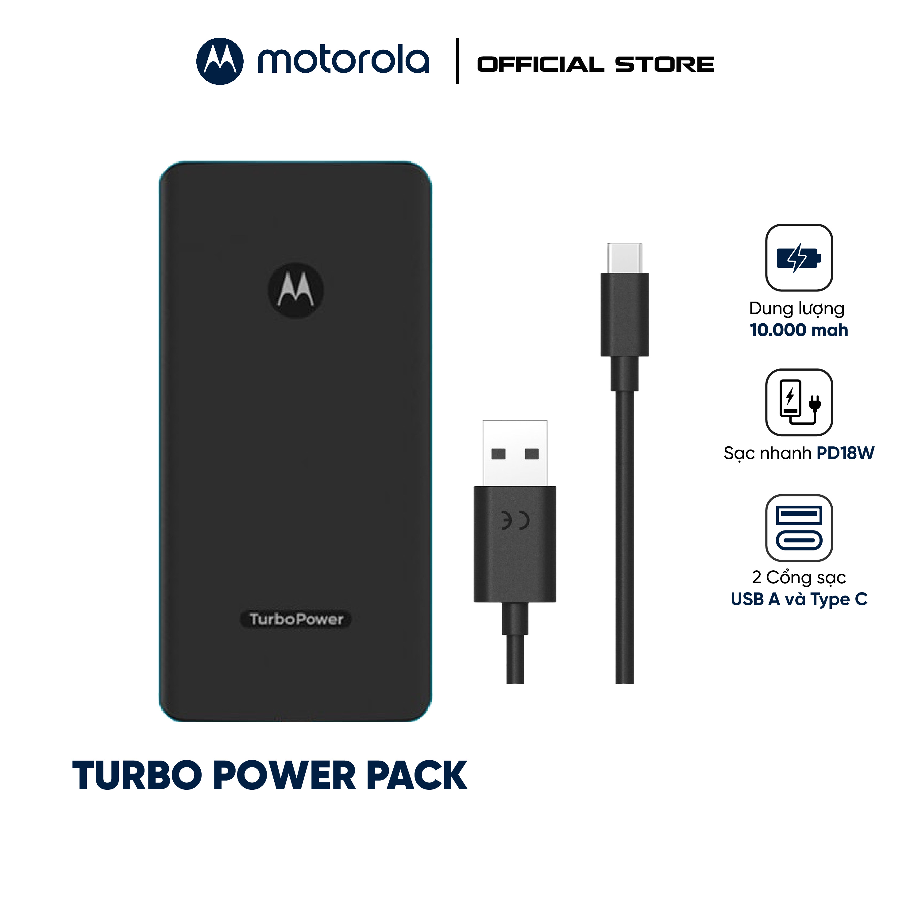 Pin sạc dự phòng TurboPower Pack 10000mah- Motorola - Hàng Chính Hãng