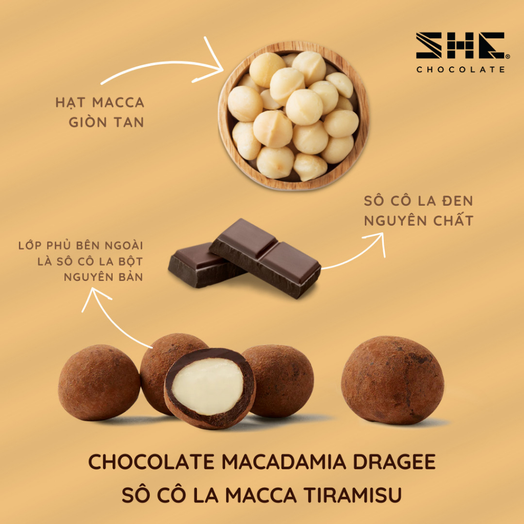 Socola macca tiramisu hộp 100g SHE Chocolate - Quà tặng du lịch phong cảnh Chợ nổi Cái Răng Việt Nam