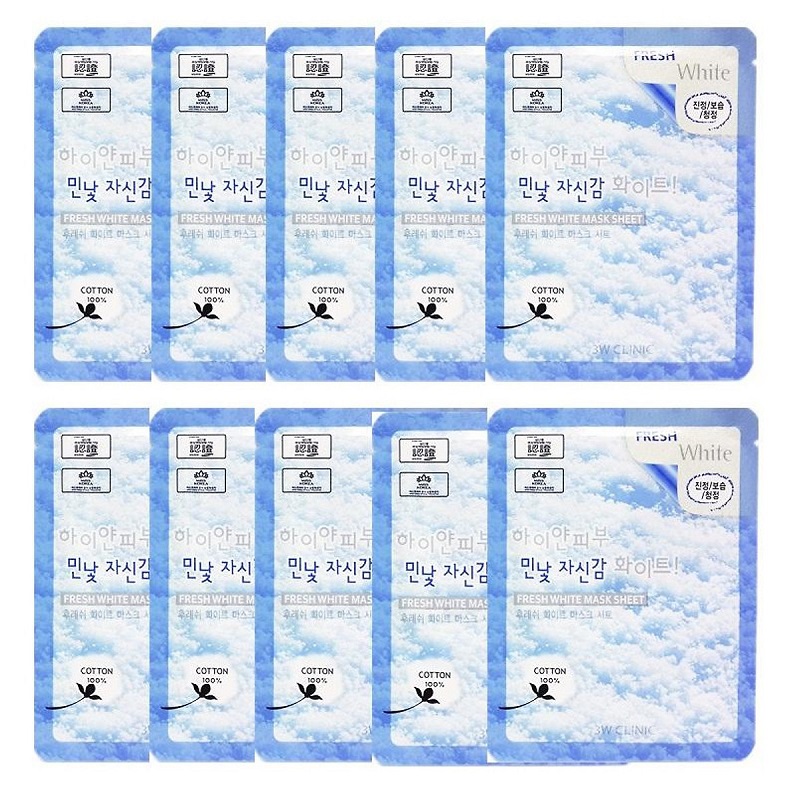 BỘ 10 MẶT NẠ 3W CLINIC FRESH WHITE MASK SHEET + TẶNG KÈM 01 MẶT NẠ CÙNG LOẠI