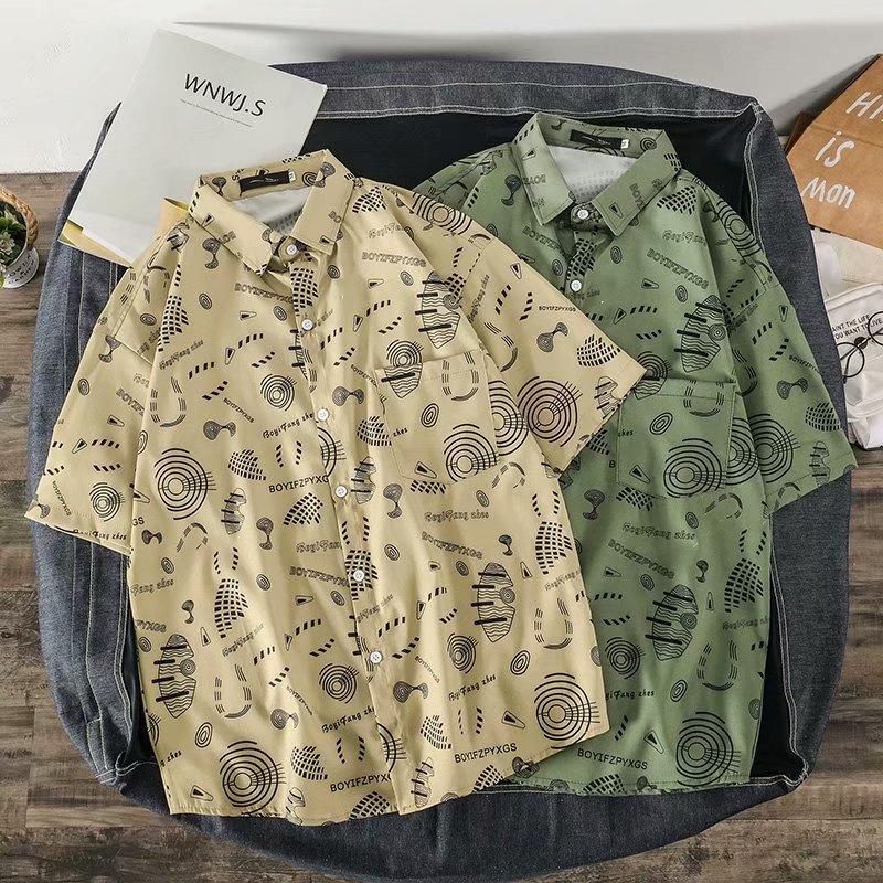 Áo Sơ Mi Nam Tay Ngắn In Họa Tiết Thời Trang 2 Màu