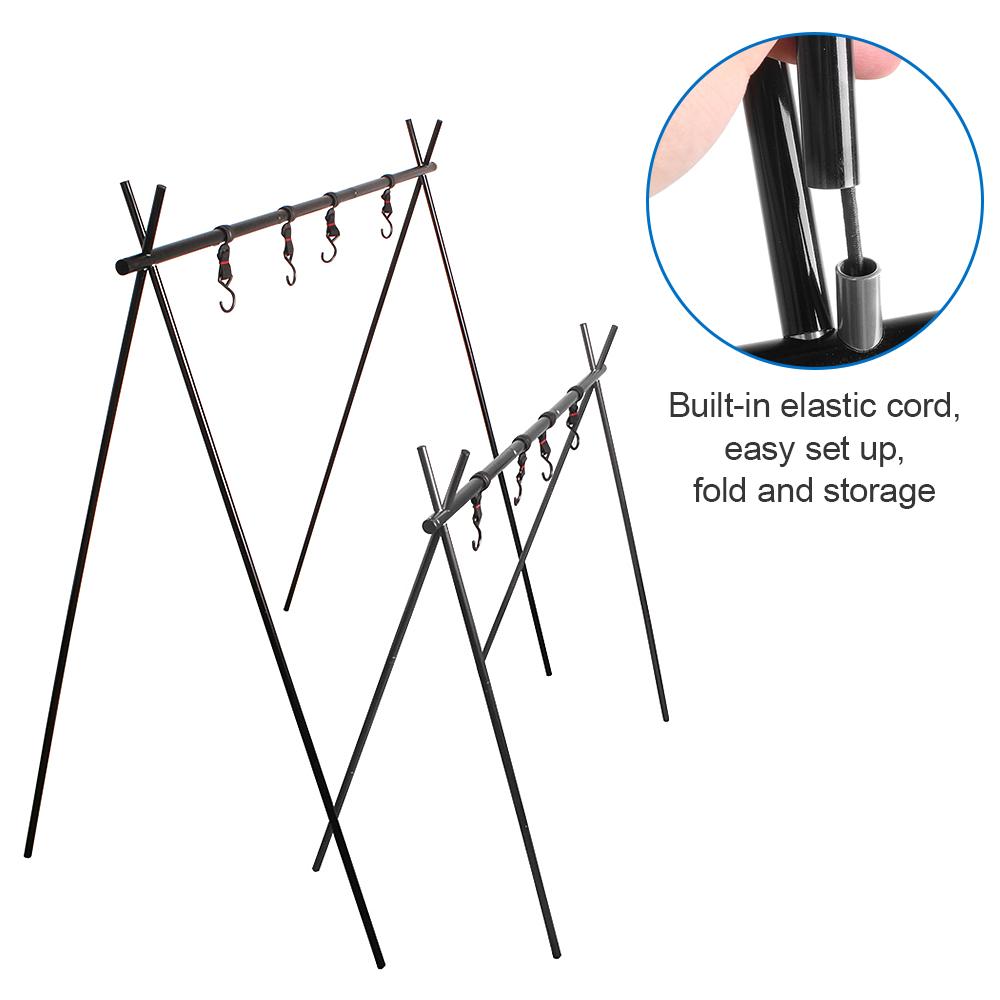 Collapsible Camping Cookware Hanging Rack with Hooks Lantern Stand Holder Outdoor BBQ Tool Clothes Storage Hanger Stand