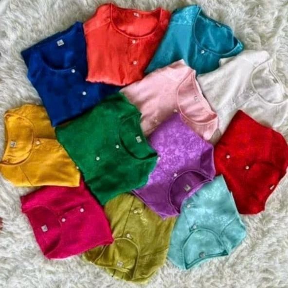 Set bộ bà ba nữ Tết gấm cổ tròn đủ màu đủ size - Xanh dương quần đen