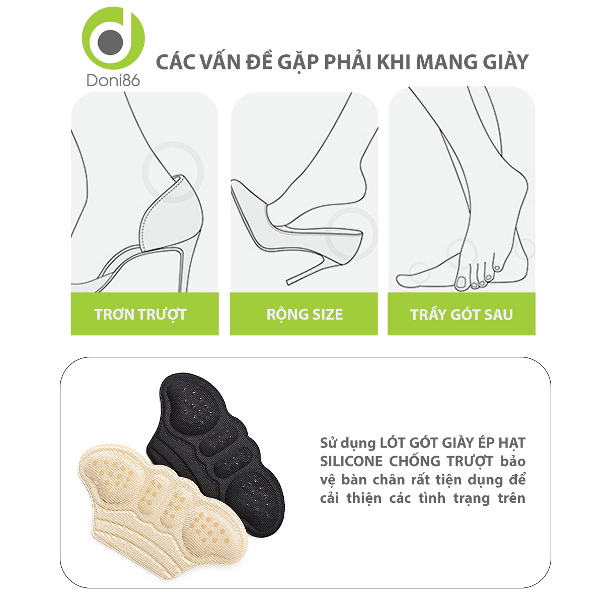 Combo 2 cặp lót giày cao gót hình cánh bướm giúp giảm size, chống trầy da, tuột gót - Doni - DOPK275
