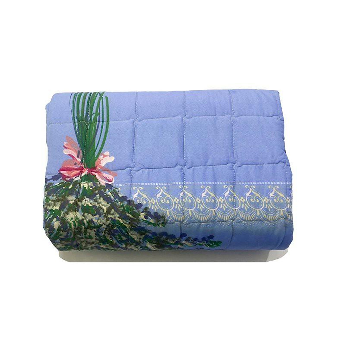 Chăn Hè Hoa Lá Hàn Quốc Siêu Nhẹ Chất Liệu Cotton Poly Thấm Hút Mồ Hôi Thoáng Mát, Mền Chần Bông 3 Lớp Mẫu Hoa Baby - Tặng 10 chiếc chun