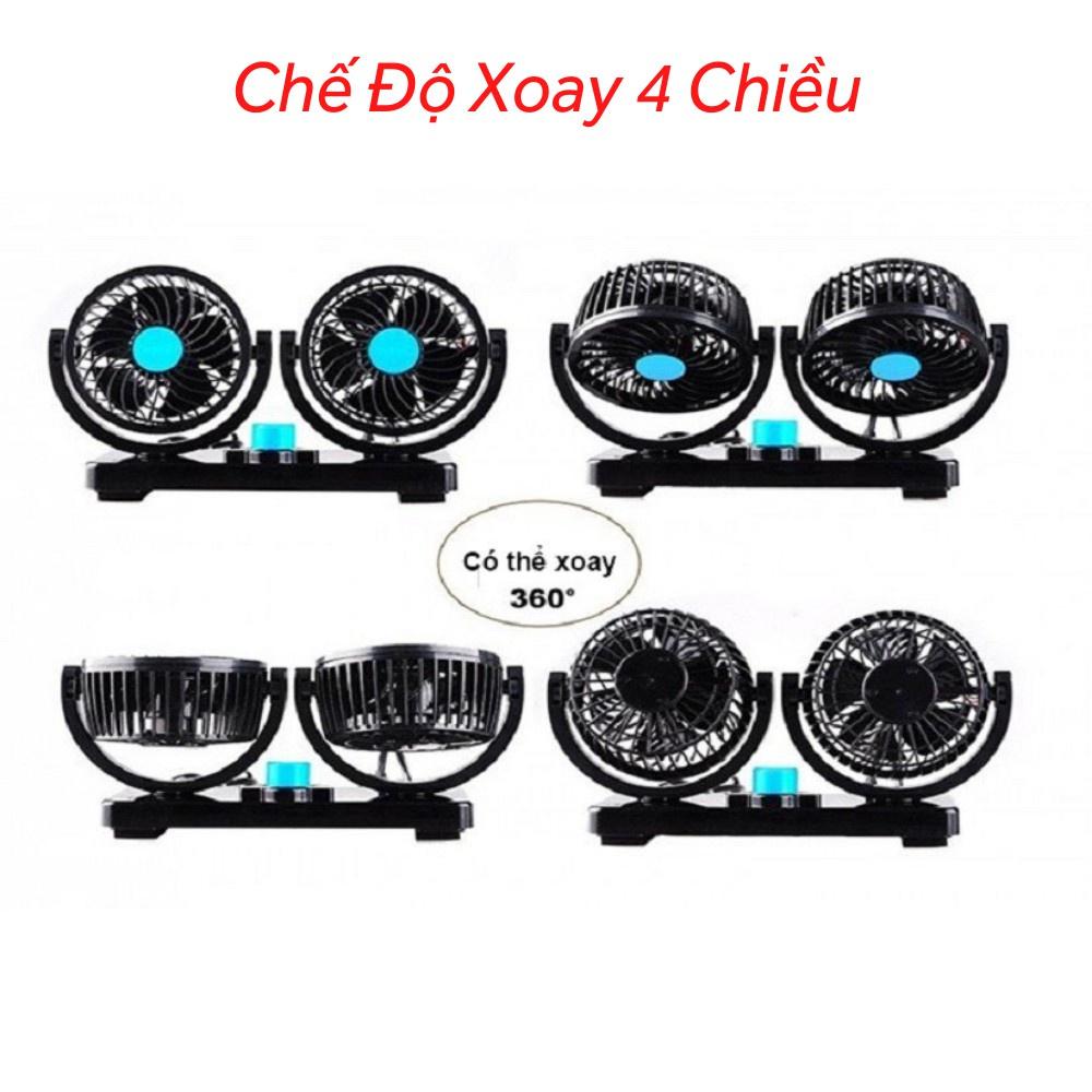 Quạt Đôi Mini Trên Ô Tô, Xe Tải 12V, 24V Máy Khỏe, Chạy Êm