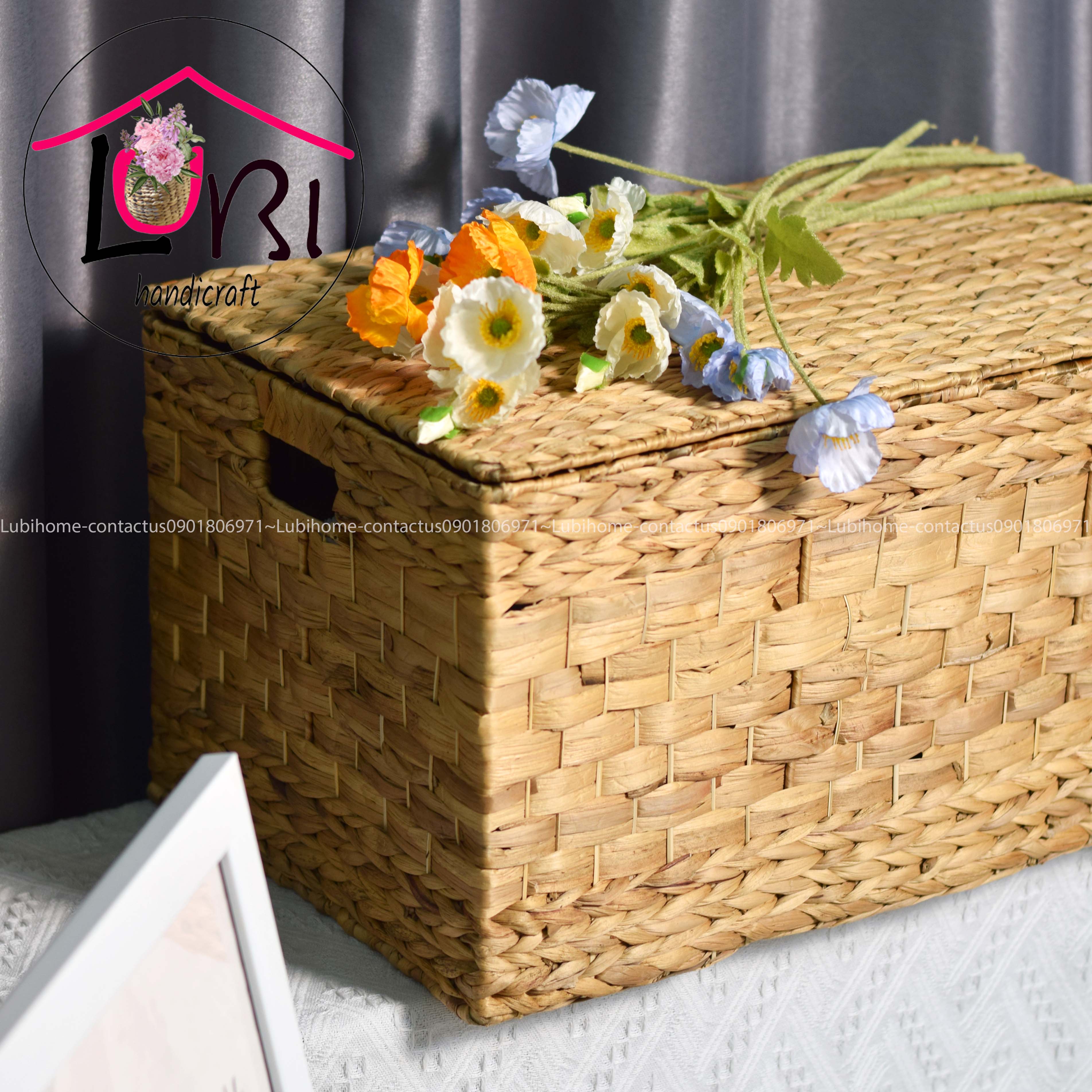 Lubihandicraft - Rương đựng đồ lục bình hình chữ nhật có nắp đậy - đơn giản, mộc mạc