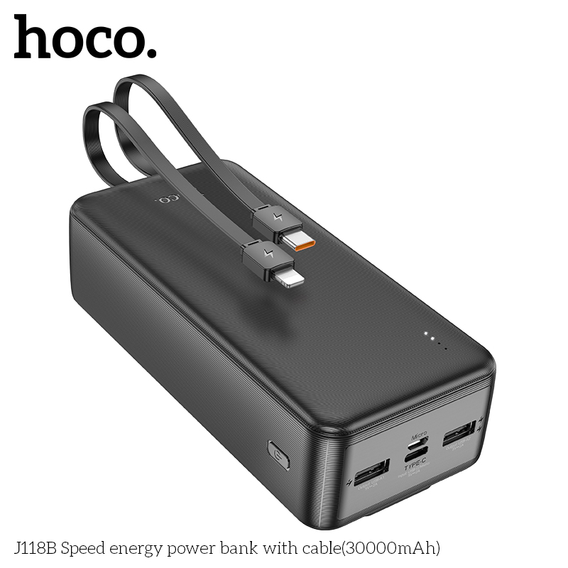 Sạc Dự Phòng Dành Cho Hoco J118B 30000Mah 2 Cổng Sạc Usb, Cáp Sạc 2 Dây Chân Type-C Và Ip Hàng Chính Hãng