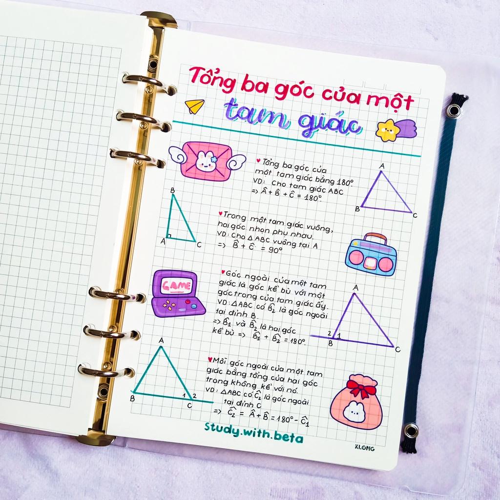 Sổ takenote toán 7, sổ tay ghi chép toán 7, sổ lò xo bìa trong Beta, sổ còng đóng Binder làm sổ planner bullet journal