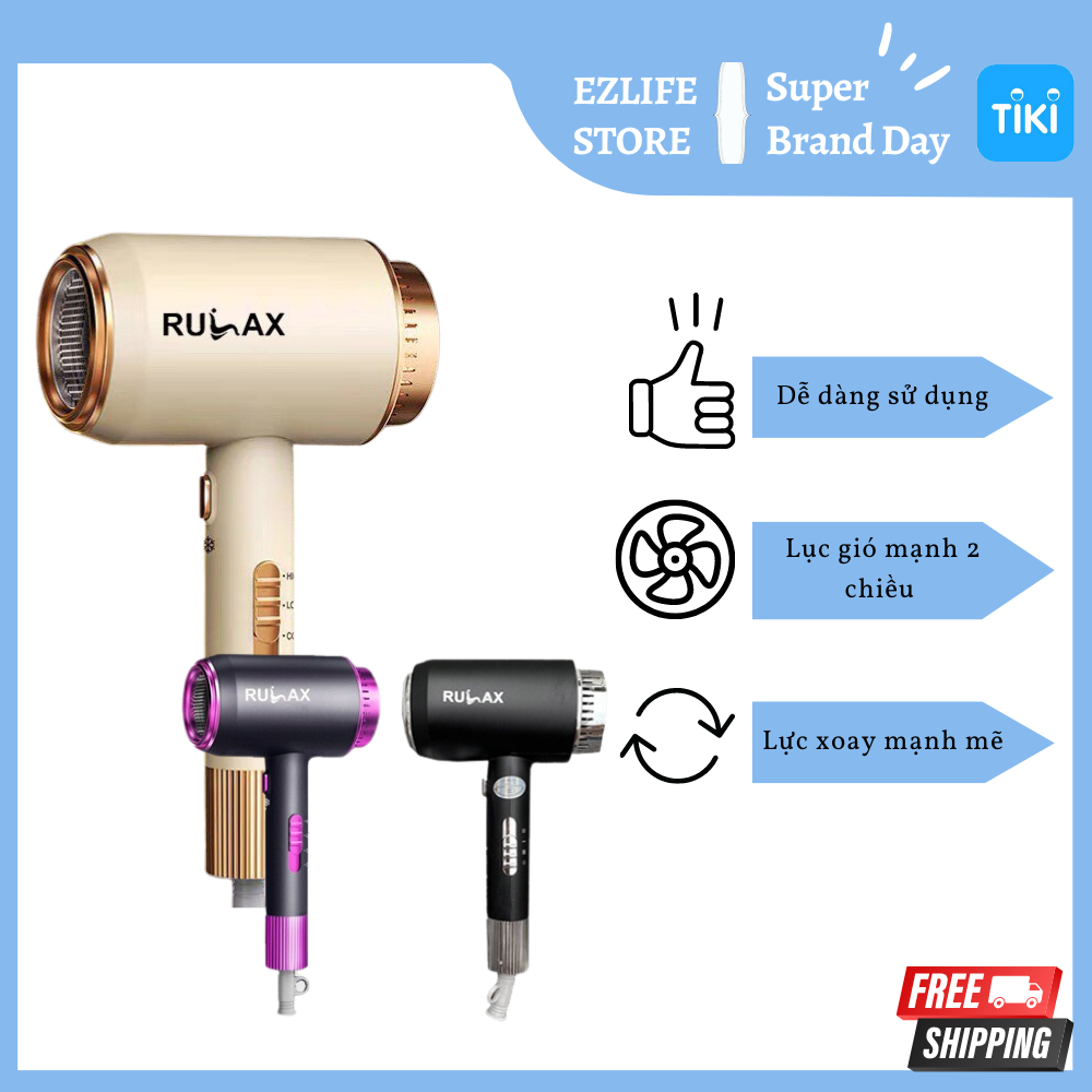 Máy Sấy Tóc Cao Cấp Rulax Kiểu Dáng Sang Trọng Tinh Tế, Công Suất Lớn, Bổ Sung Ion Dưỡng Ẩm, Làm Mềm Mượt Tóc - Hàng Chính Hãng