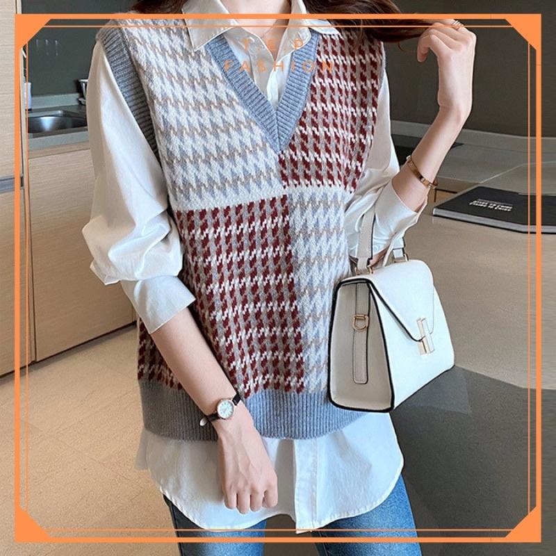 Áo Gile Len Nữ Chất Dày Dặn Phong Cách Hàn Quốc Hoạ Tiết Ziczac Siêu Xinh Tep Fashion GILE-ZICZAC02