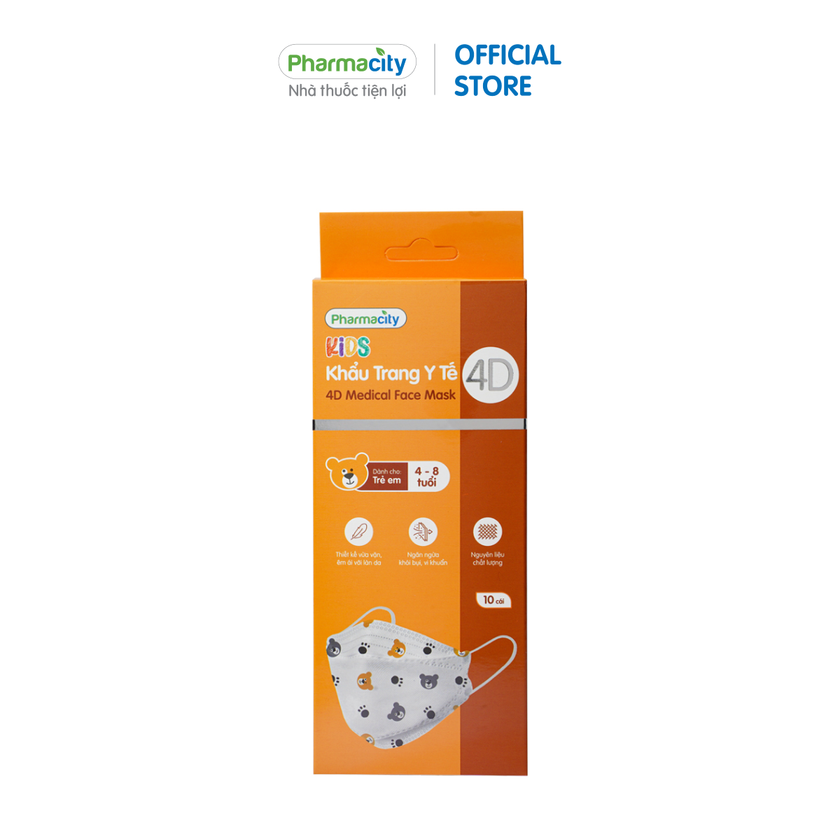 Khẩu trang 4D trẻ em hoa văn cho bé trai 4-8 tuổi Pharmacity