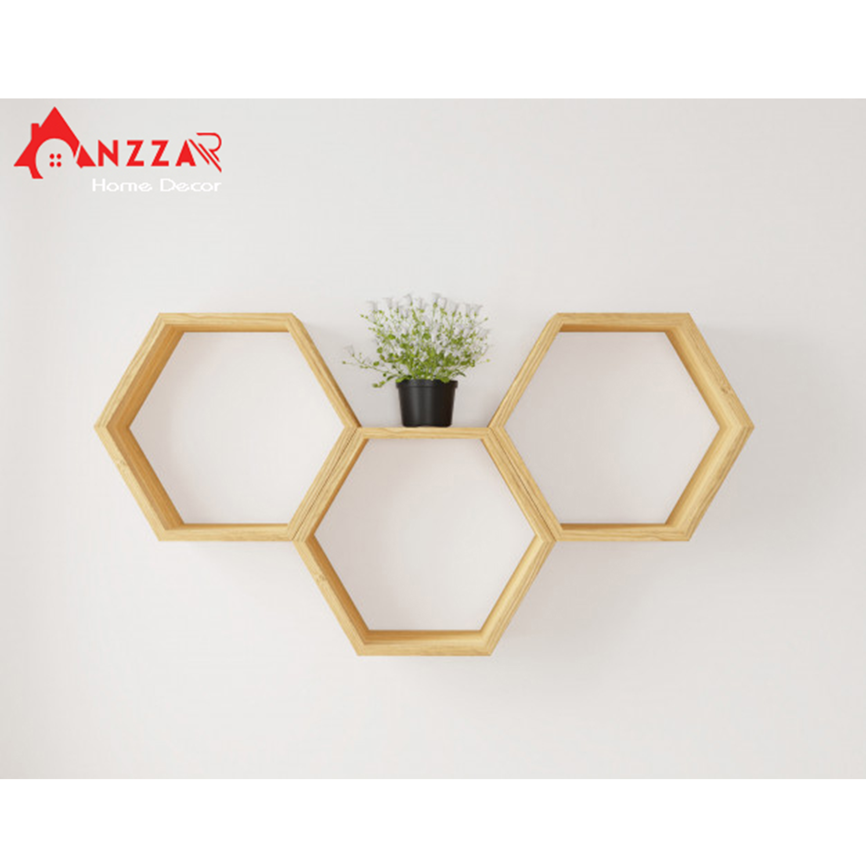 Kệ gỗ lục giác treo tường nhiều kích thước, kệ trang trí tổ ong Anzzar gắn tường
