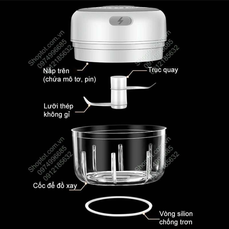 MÁY XAY TỎI, ỚT, THỊT, CÁ HAY CÁC ĐỒ ĂN DẶM CHO BÉ, SỬ DỤNG PIN SẠC GẮN BÊN TRONG MXM100