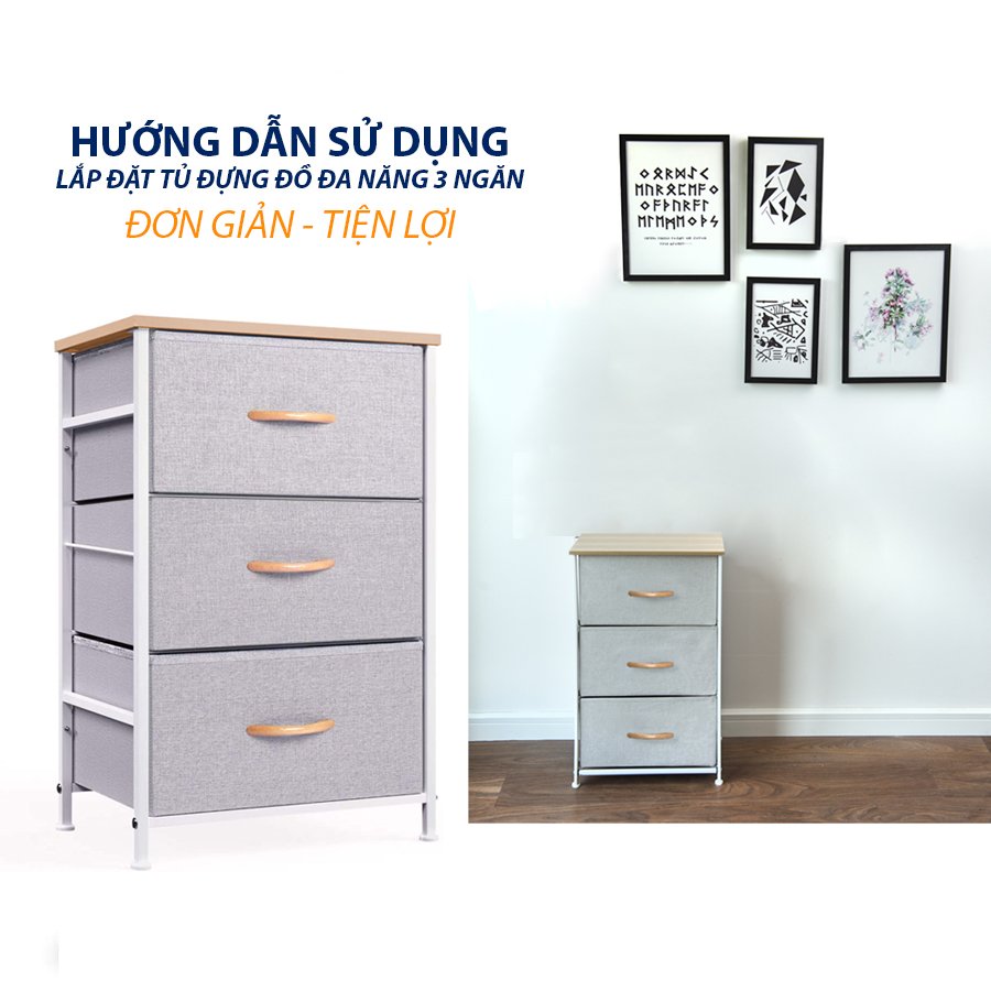 Tủ đựng quần áo - tủ đựng đồ đa năng 3 ngăn - KEMA03 - vải Oxfort 600D, khung sắt cứng cáp, đẹp, bền phong cách Mỹ