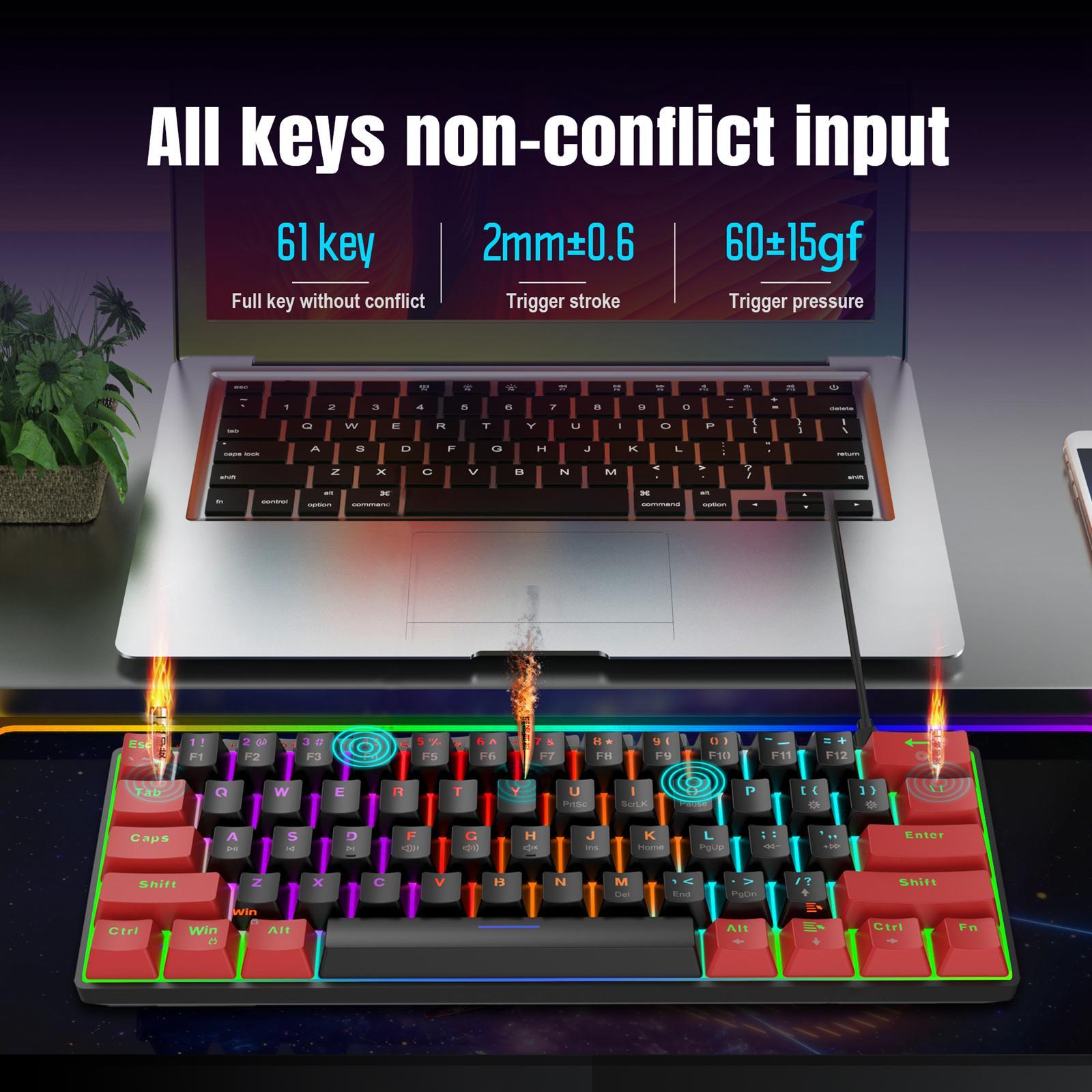 Gaming Keyboard USB Compact LED Backlit 61 Keys for Game Laptop Office