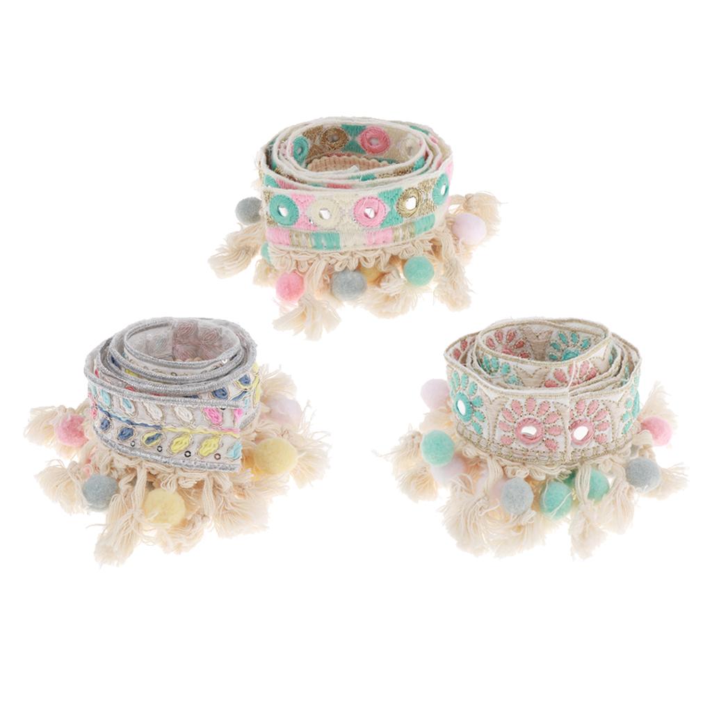 3 Thước Phong Cách Dân Tộc Bóng Viền Ren Dệt Hoa Ruy Băng Pompom Bóng Viền