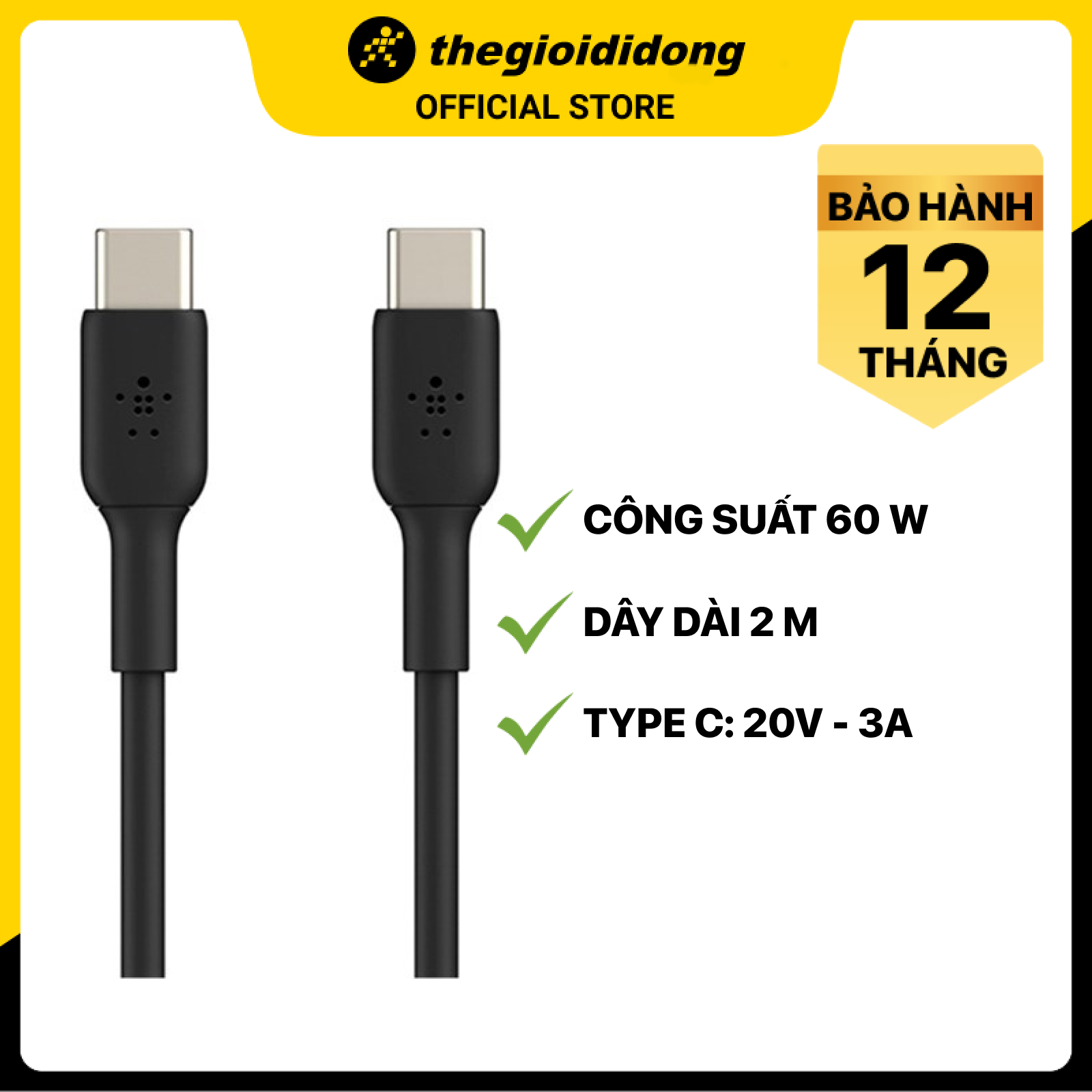 Cáp Type C - Type C 2m Belkin CAB003 - Hàng chính hãng