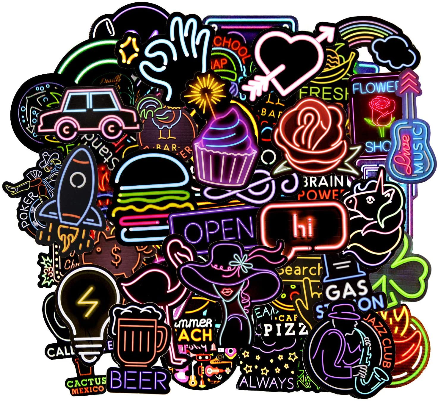 Set 60 Sticker màu NEON ảnh decal hình dán ép lụa