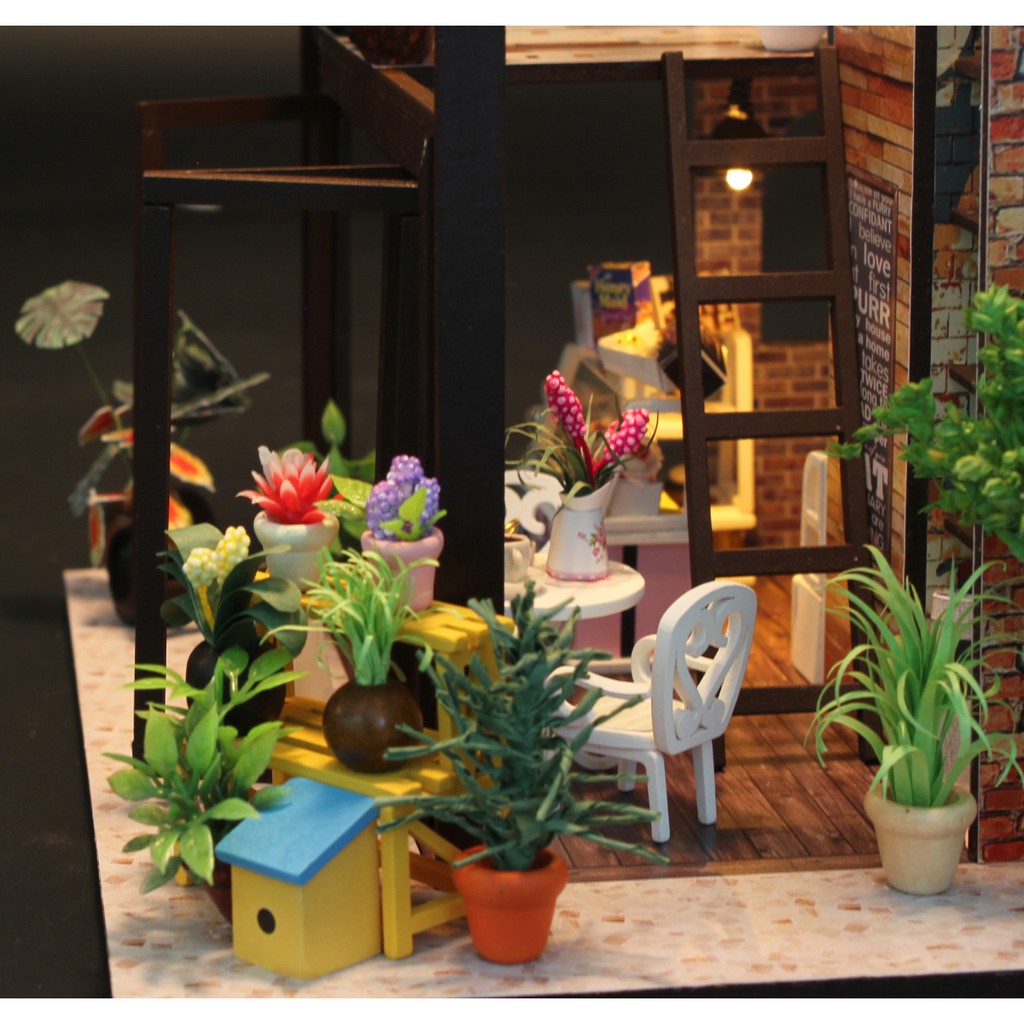 Nhà búp bê Ngôi nhà thu nhỏ lắp ghép Coffee House