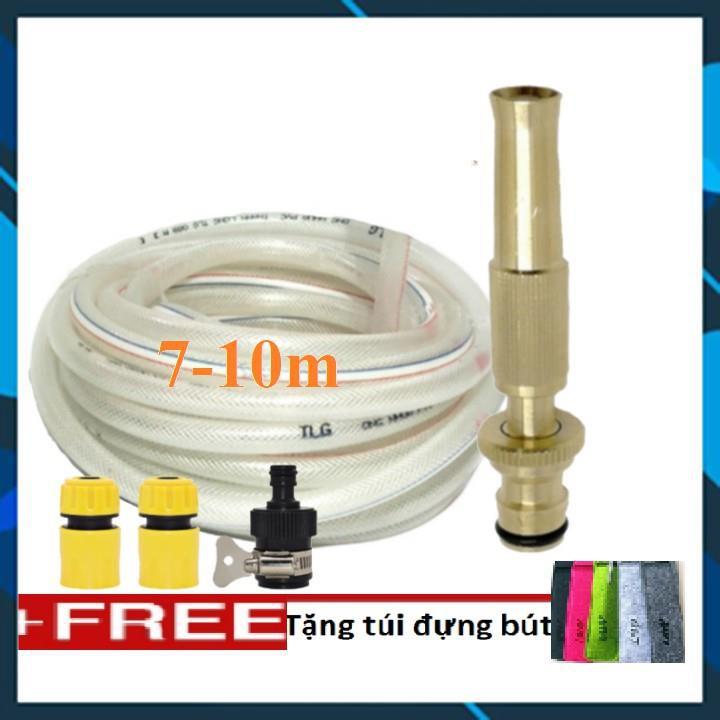 ️ Bộ dây vòi xịt nước rửa xe,tưới cây ,tăng áp 3 lần,loại 7m,10m 206587 cút sập,nối nhựa đen+ túi đựng bút