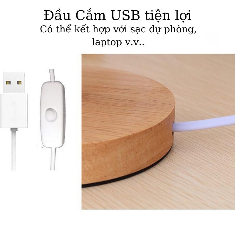 Đèn ngủ để bàn vân gỗ 110-120V - Đèn để bàn trang trí nguồn USB tiện lợi