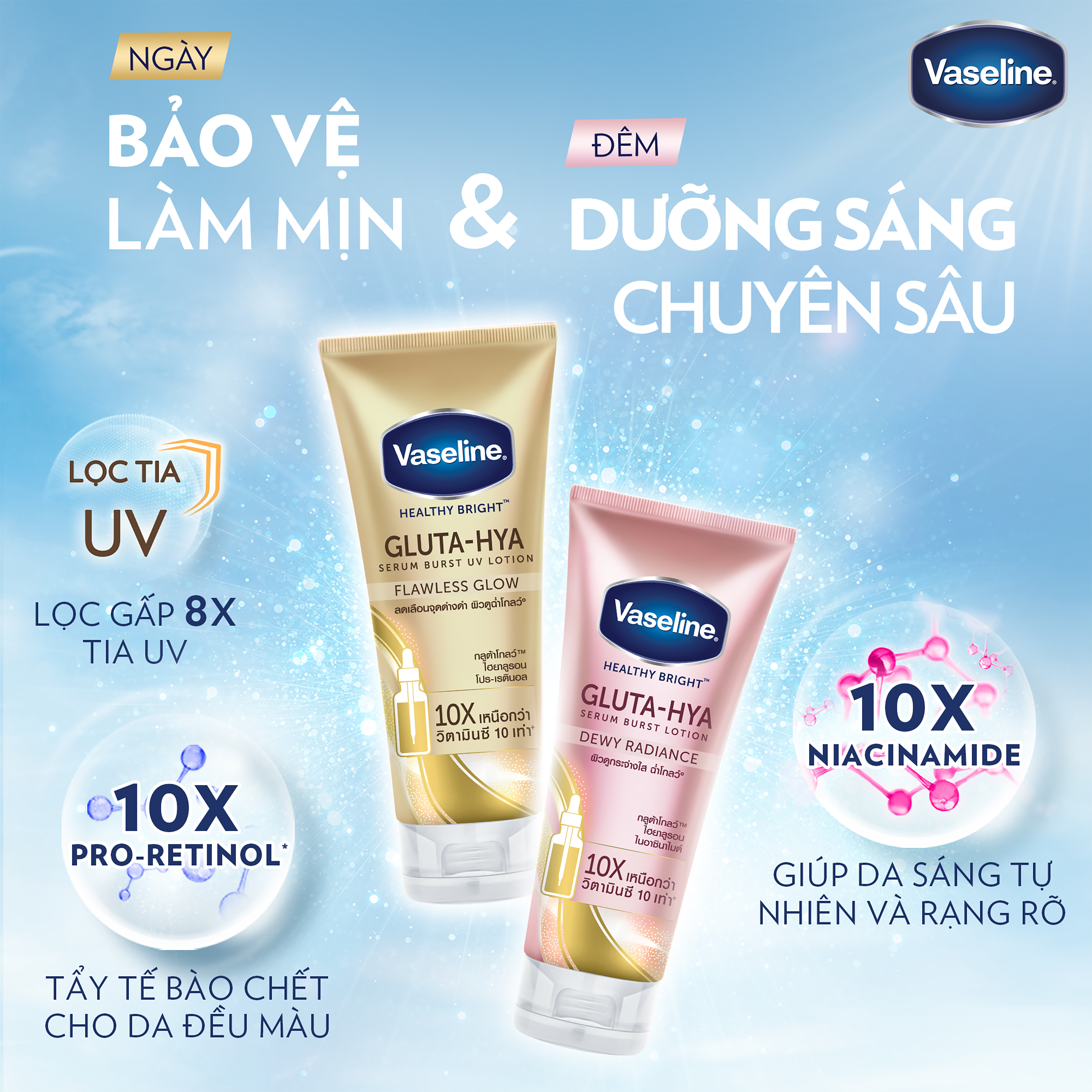 Sữa dưỡng thể Vaseline Gluta-Hya Dưỡng Da Sáng Mịn Sau 7 Ngày Bảo vệ, dưỡng sáng mịn 330 ML