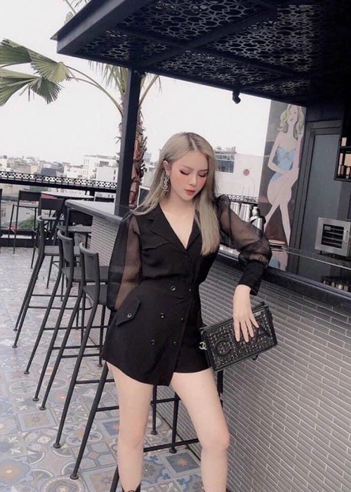 Jumpsuits Ngắn Cổ Tim Tay Phối Lưới Thun Umi Co Giảm Tốt Phối Voan Thời Trang