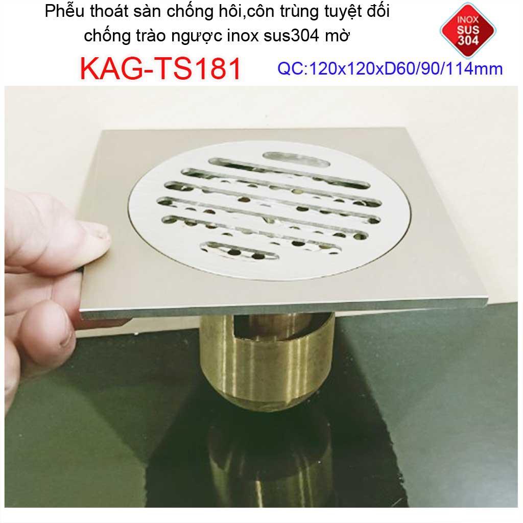 Phễu thoát sàn chống mùi hôi Inox 304 mờ, phễu thoát nước chống trào ngược, ga thoát sàn Roca KAG-TS181-TS68